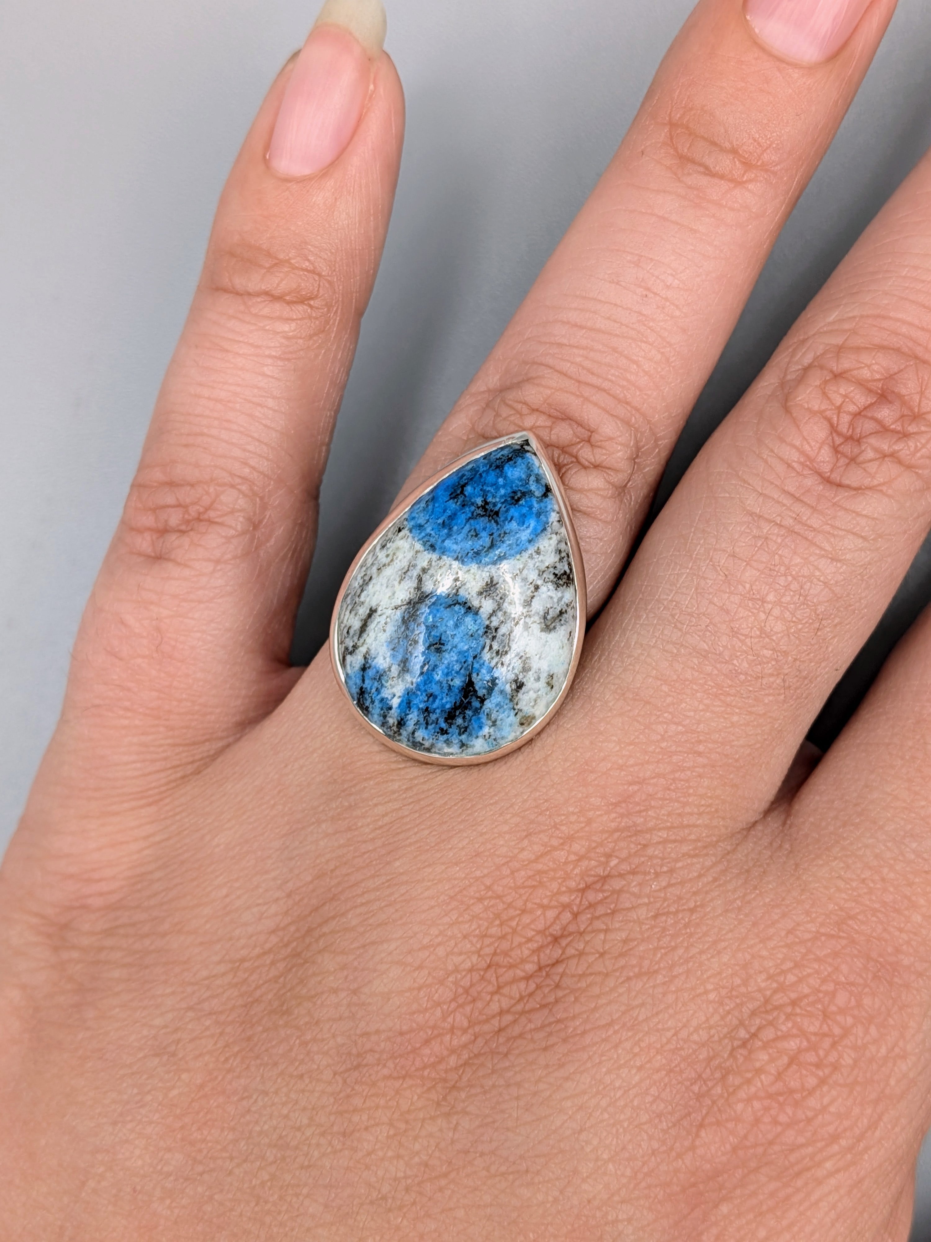 •AZURITE GRANITE - TEAR• simple band silver ring (size 6)