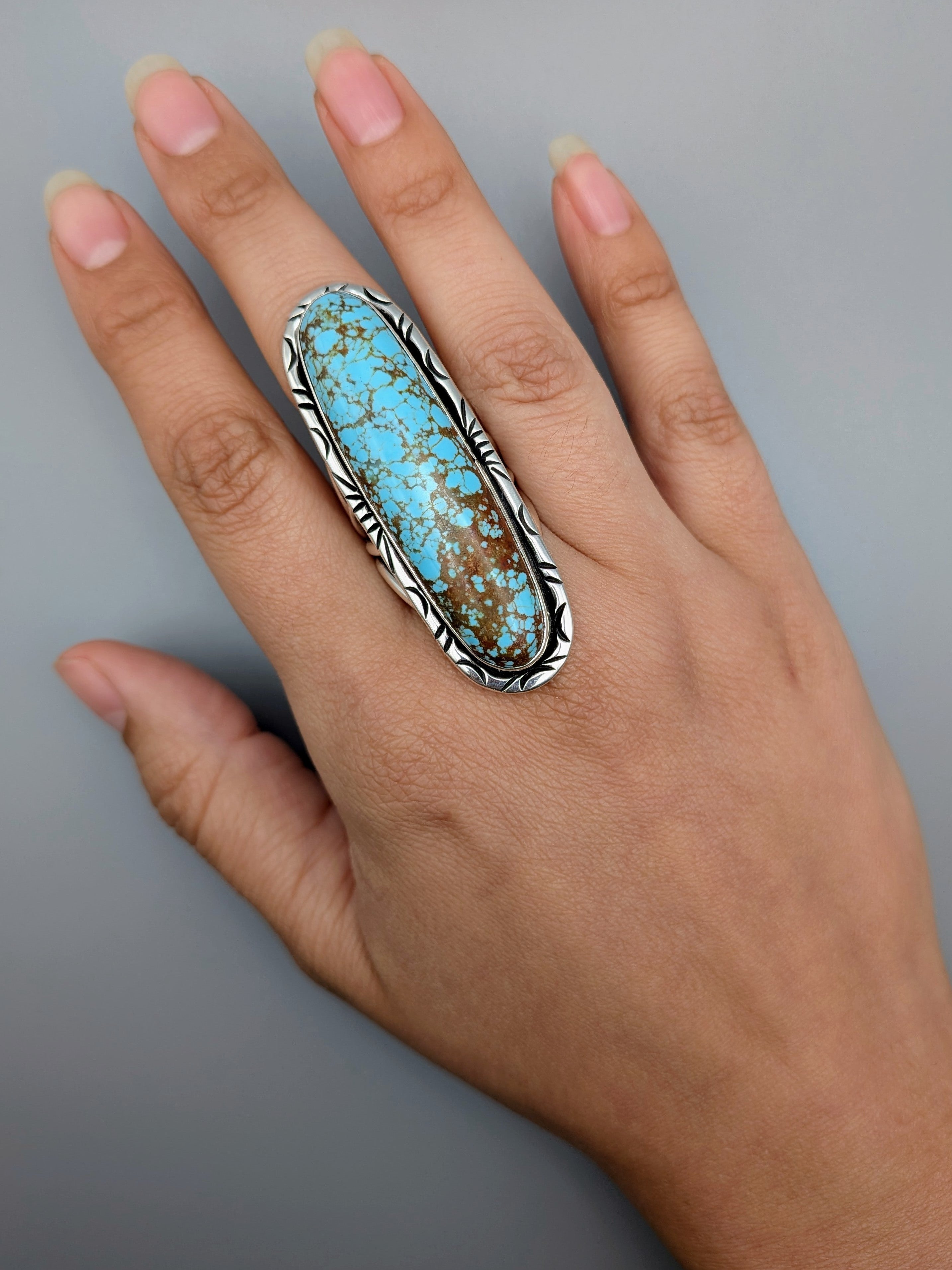 •#8 TURQUOISE - AZHÍ• Navajo silver ring (size 10)