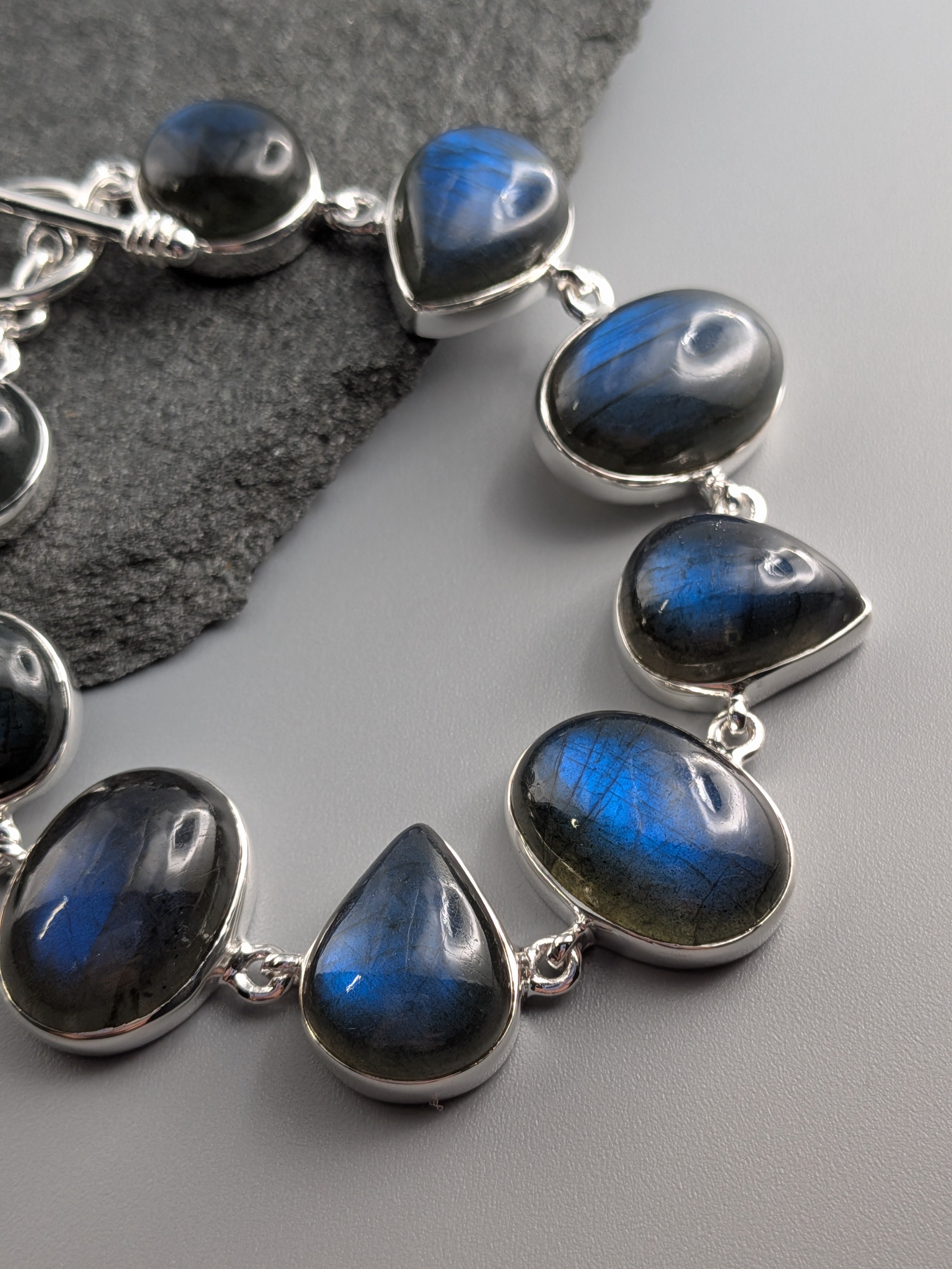 •LABRADORITE - GEO MIX LARGE• linked silver bracelet (7.25" - 8.75")