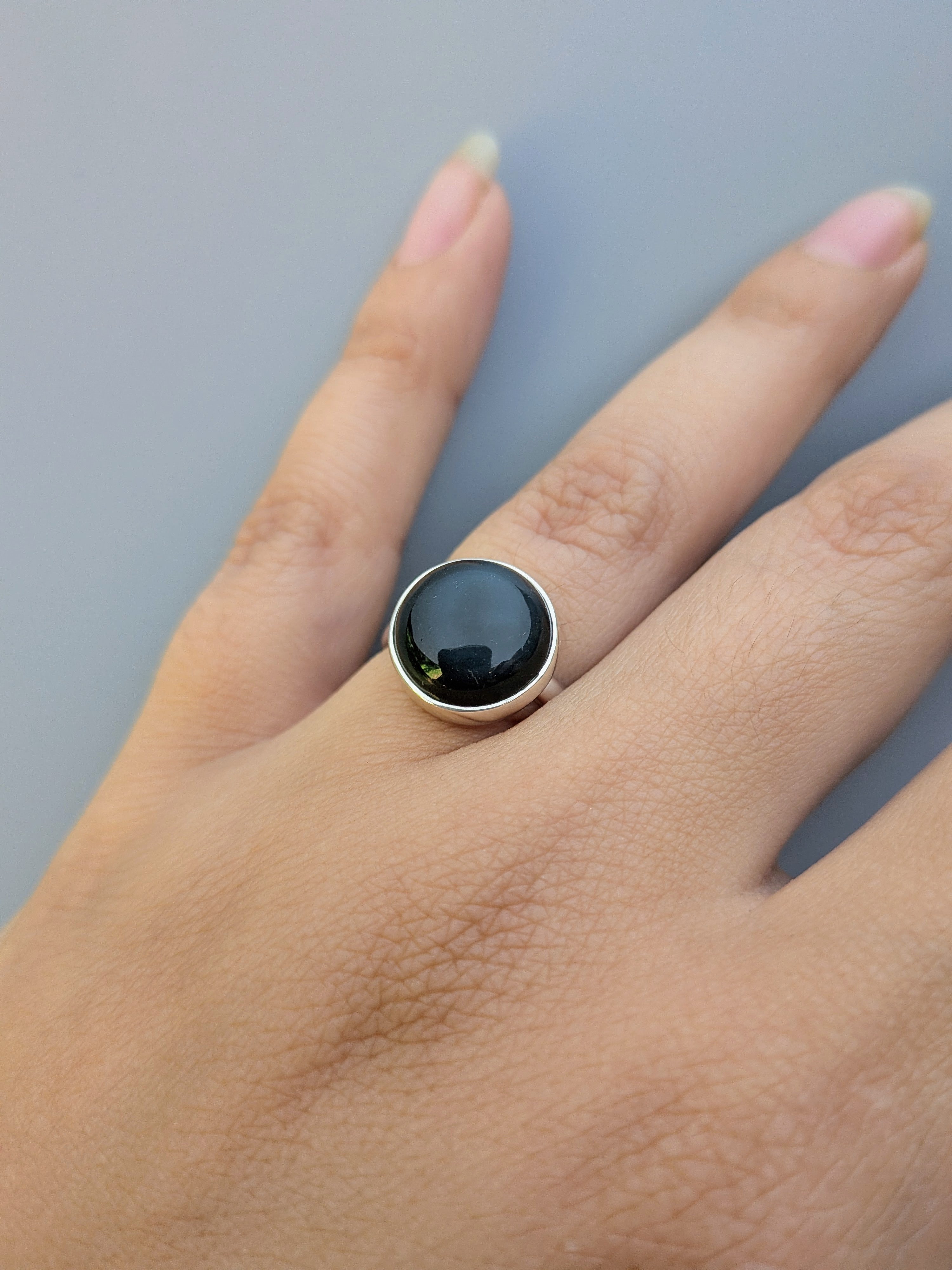 •RAINBOW OBSIDIAN - ROUND• simple bezel silver ring (size 7)