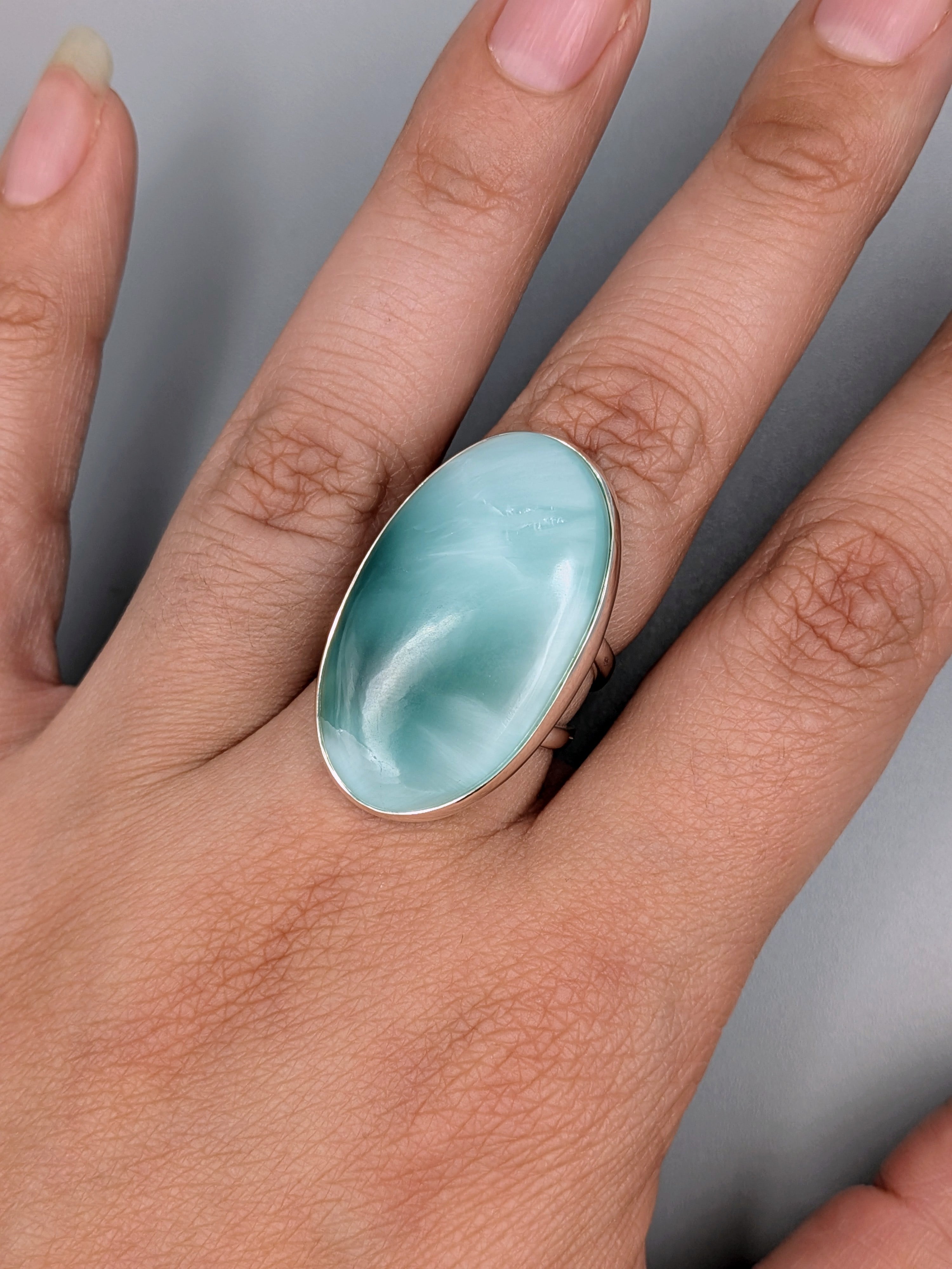 •HEMIMORPHITE - MEDIUM OVAL• split band silver ring (various sizes)