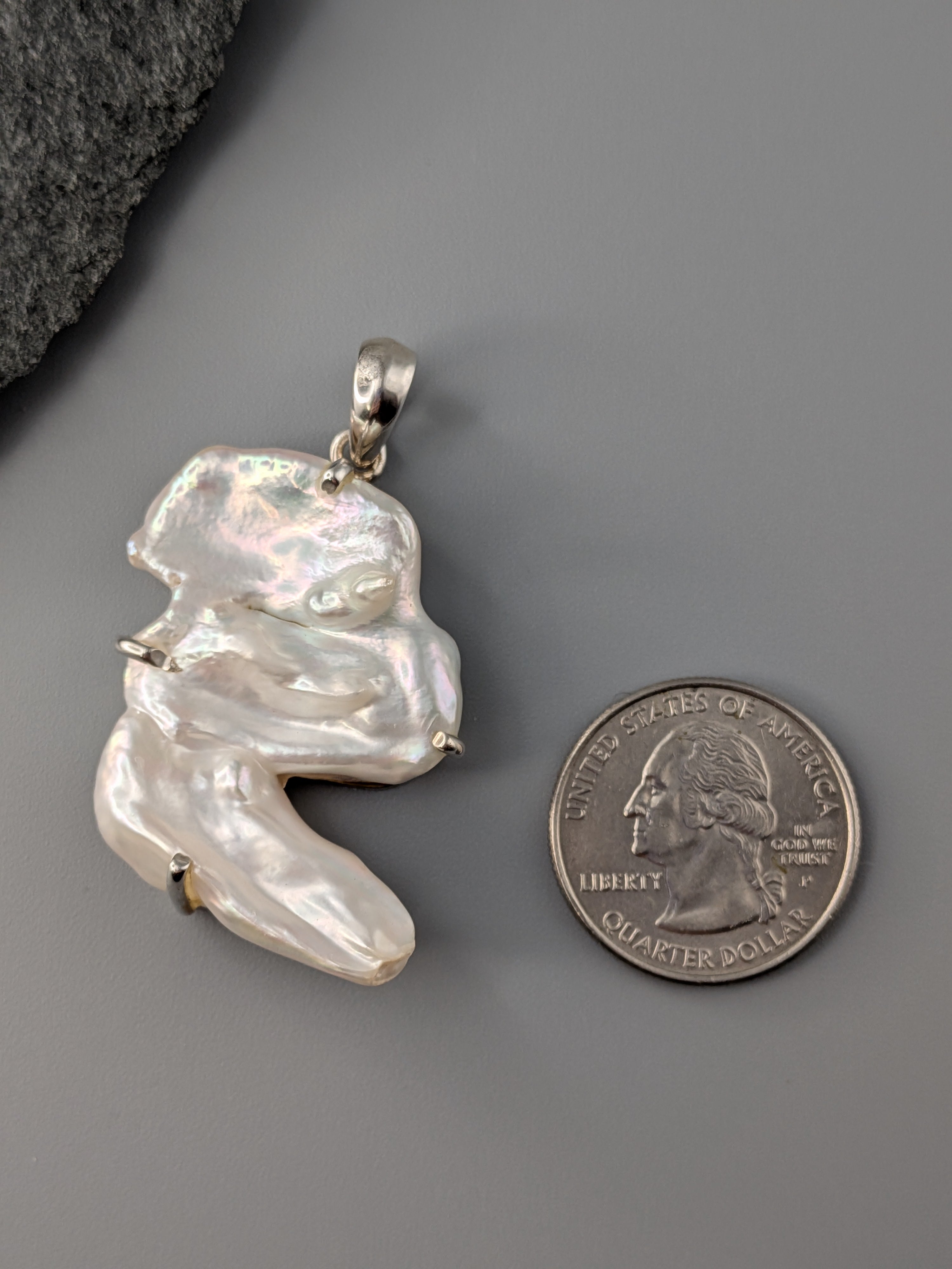 •FRESHWATER PEARL FREEFORM - 3• sterling silver pendant