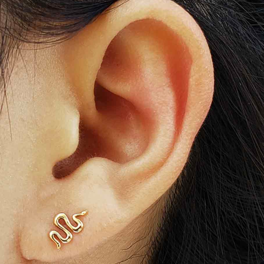•SMALL SLITHERING SNAKE• bronze stud earrings