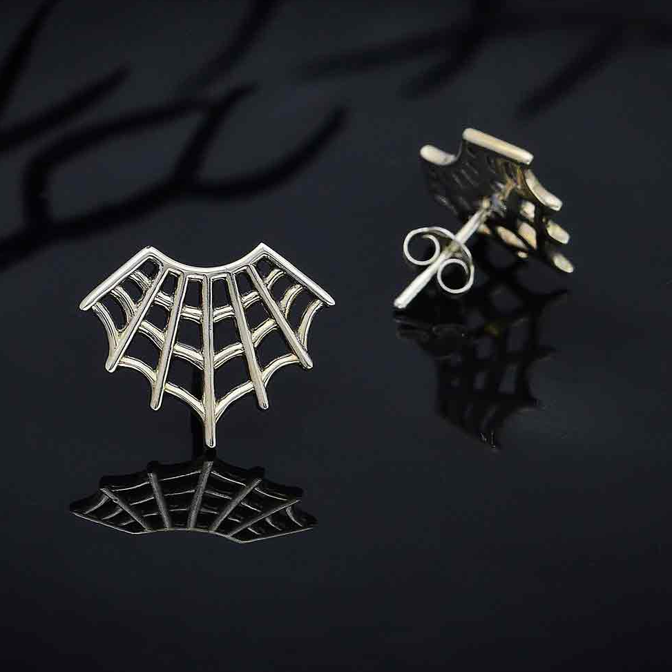 • SPIDER WEB • silver stud earrings