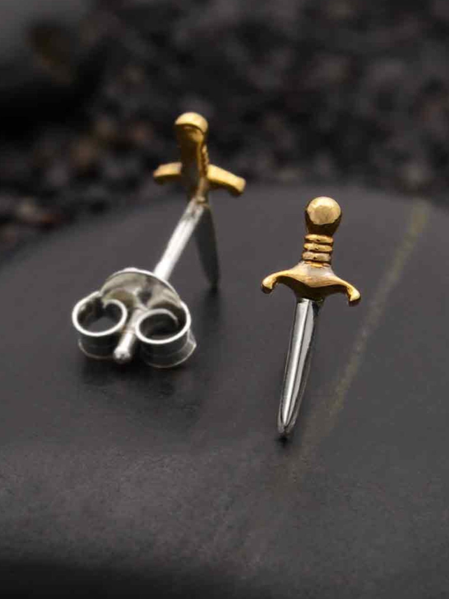 •TINY DAGGERS• recycled silver & bronze stud earrings