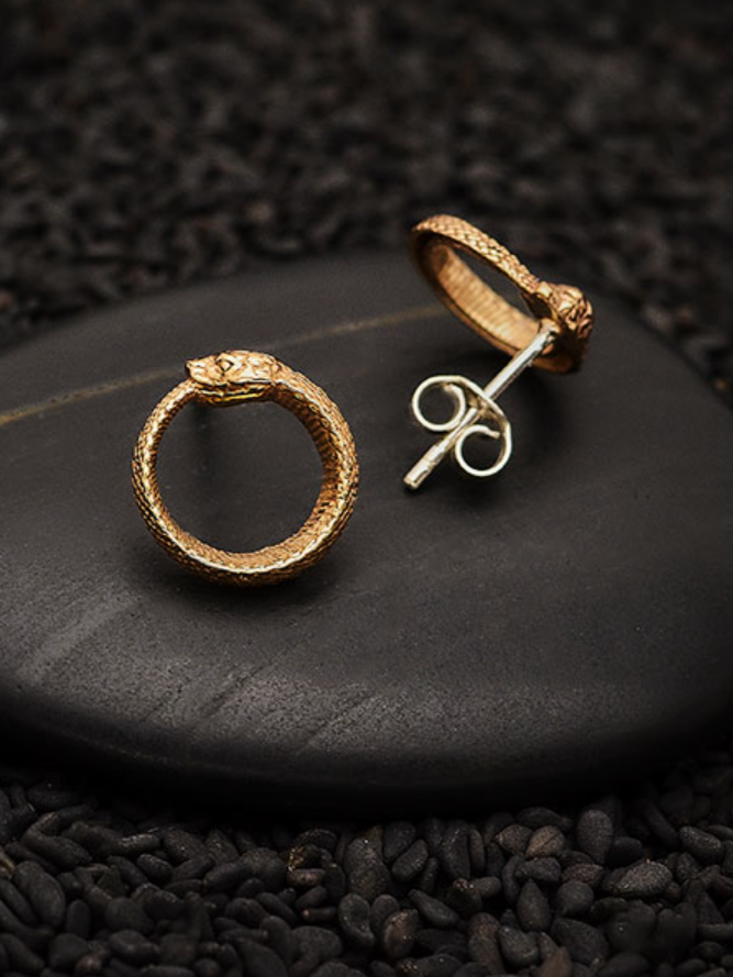 •OUROBOROS SNAKE• bronze stud earrings