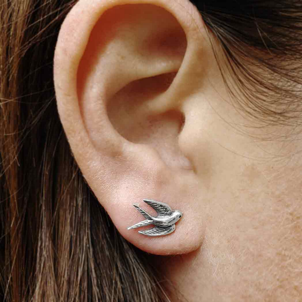 • SMALL SWALLOW • silver stud earrings