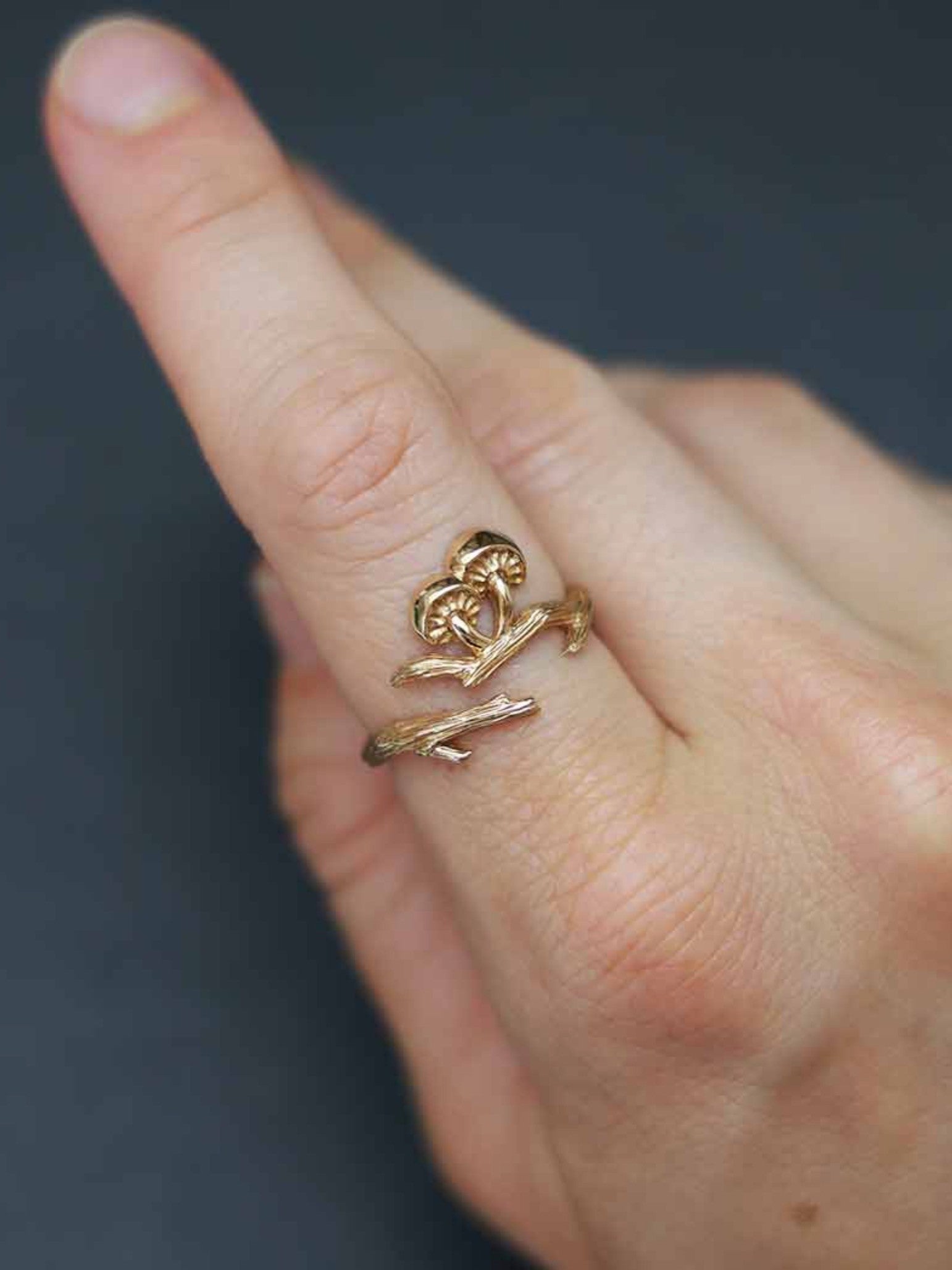 •SHIITAKE MUSHROOM BRANCH• adjustable bronze ring