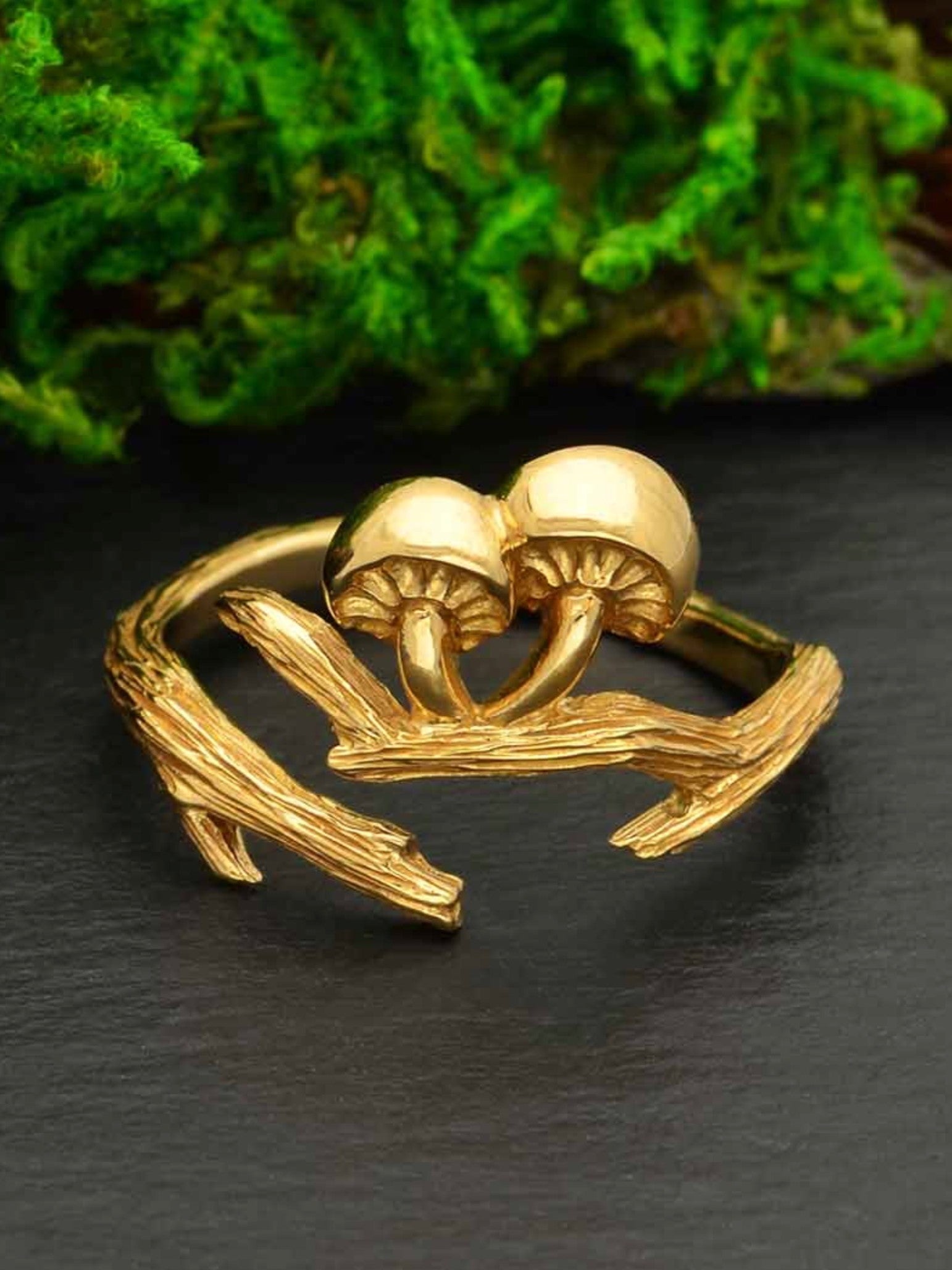 •SHIITAKE MUSHROOM BRANCH• adjustable bronze ring