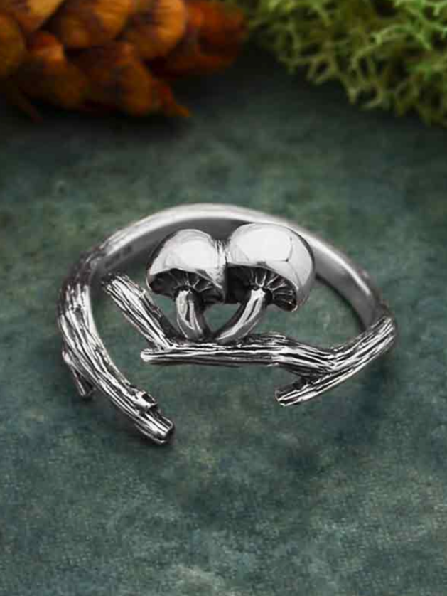 •SHIITAKE MUSHROOM BRANCH• adjustable recycled silver ring