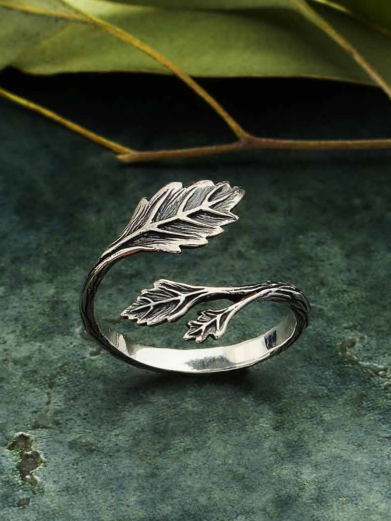 •LEAF WRAP• adjustable recycled silver ring