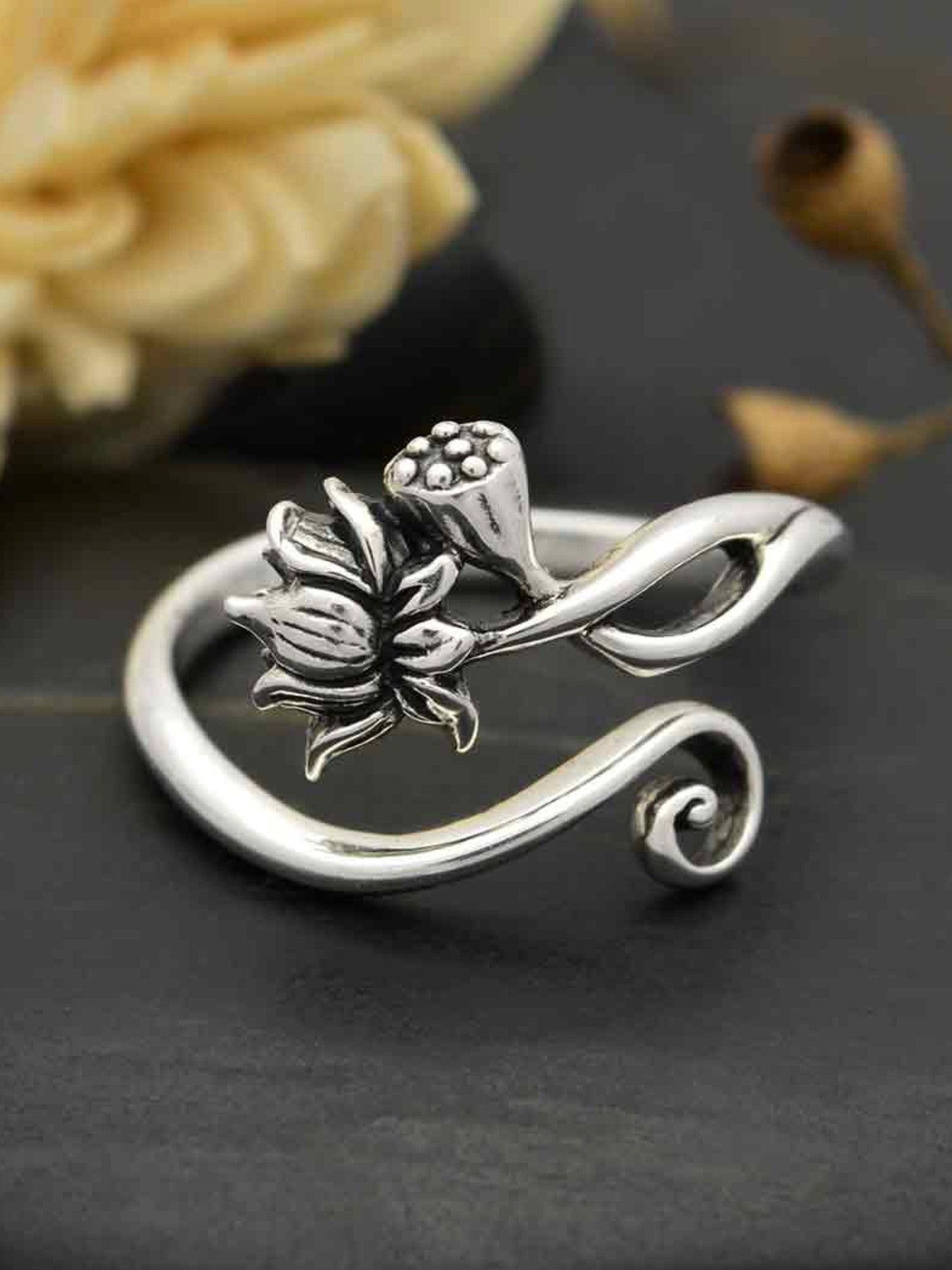 •LOTUS & FRUIT• adjustable recycled silver ring