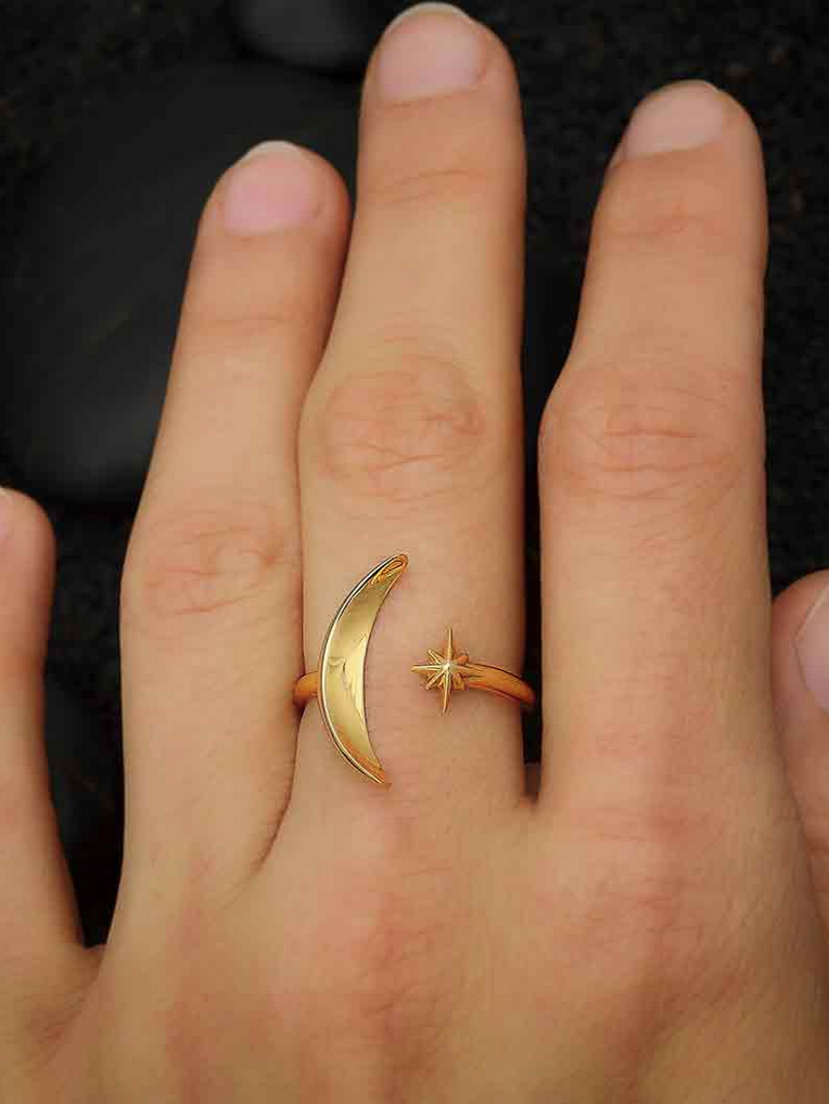 •MOON & STAR• adjustable bronze ring
