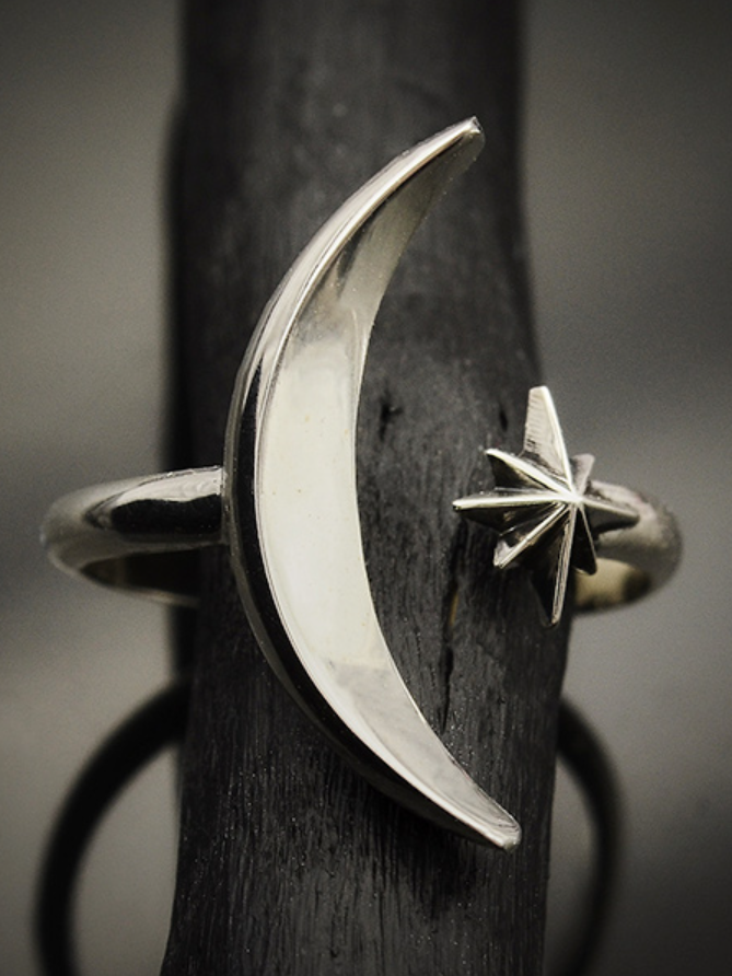 •MOON & STAR• adjustable silver ring