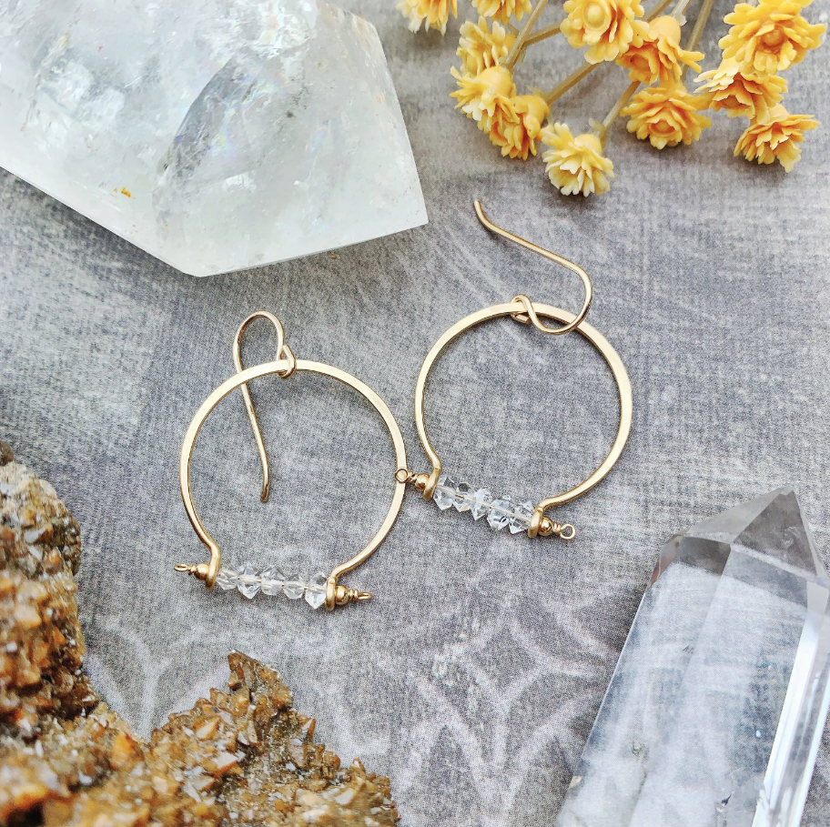 • FRAME • tiny herkimer gold earrings