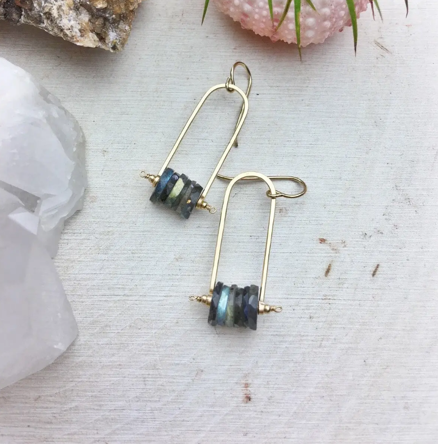 • STRAIGHT FRAME • labradorite gold earrings