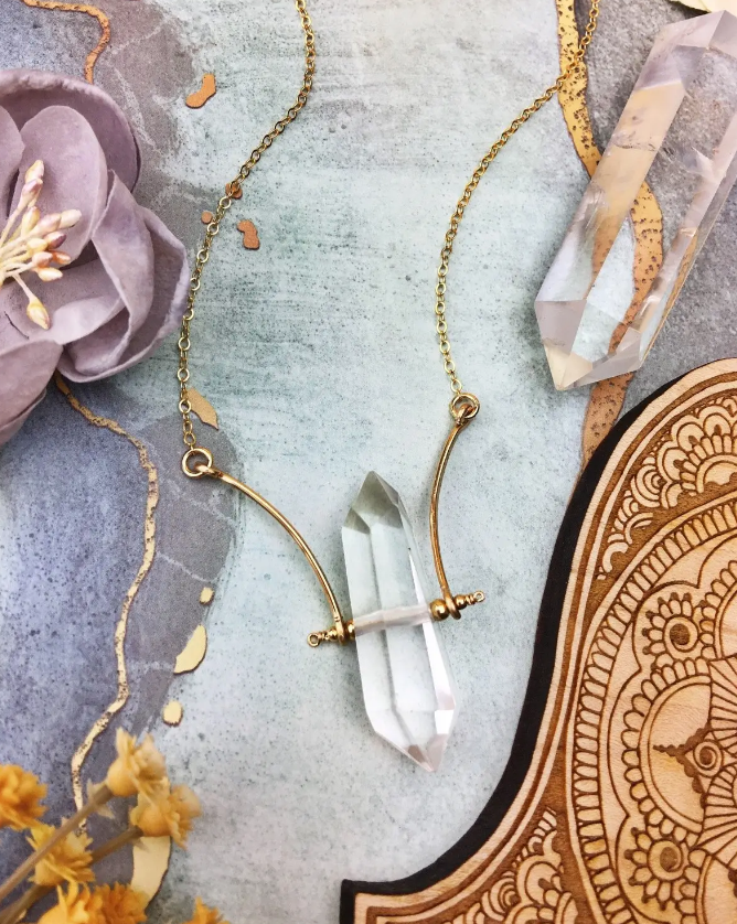 • WINGS • quartz gold necklace