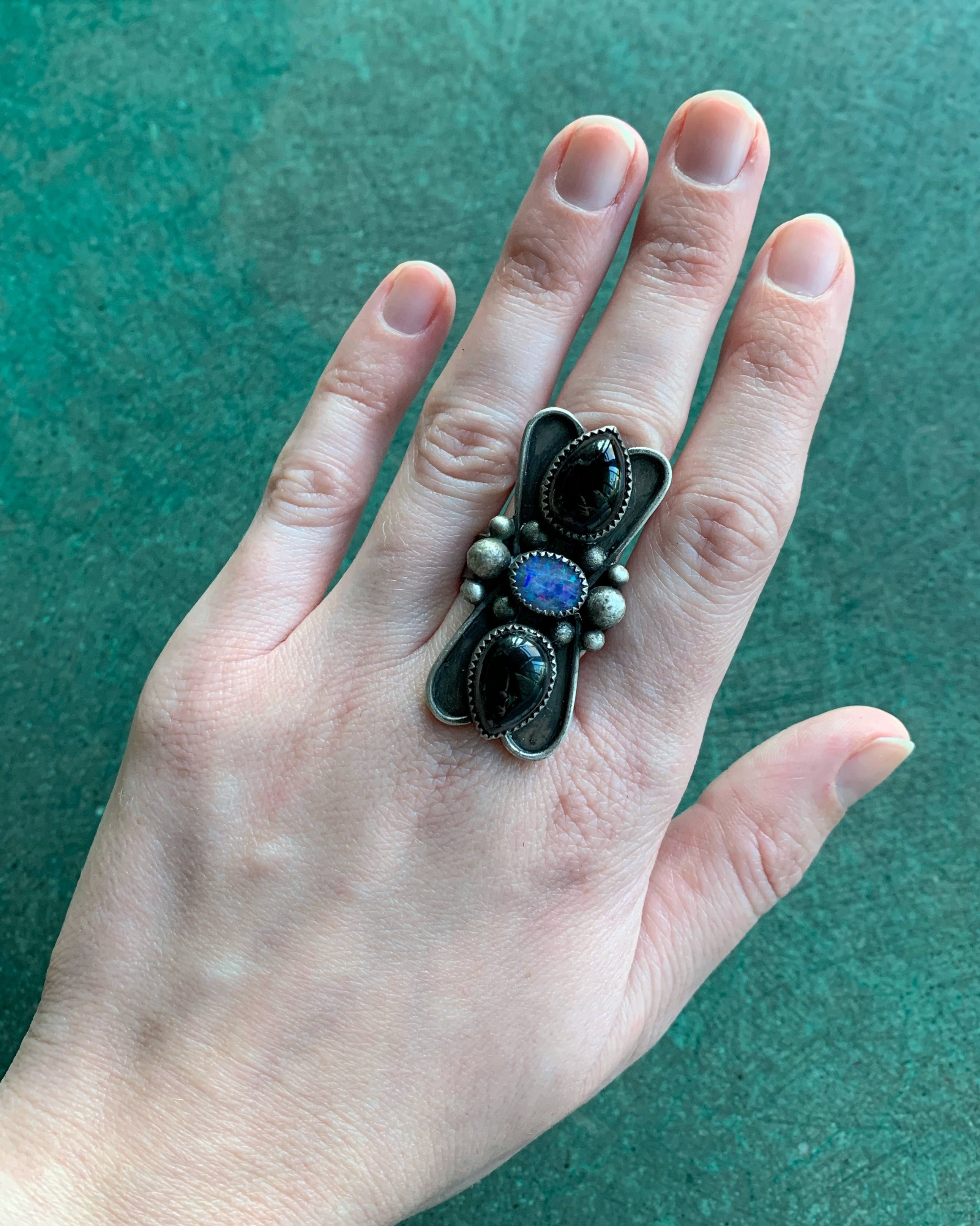 • NIGHTFALL • onyx, opal + silver ring