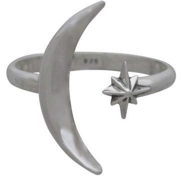 • MOON & STAR • adjustable silver ring