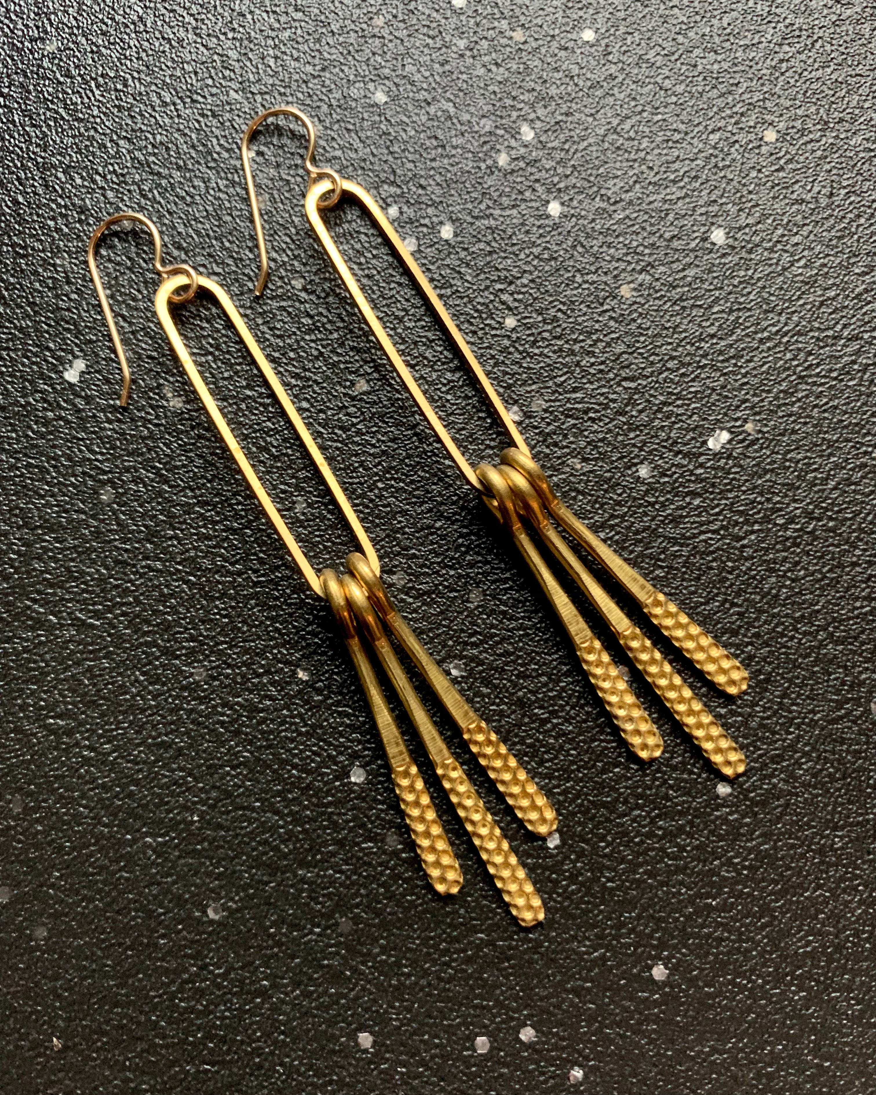 • FRINGE BENEFITS-1 •  gold mixed metal dangle earrings