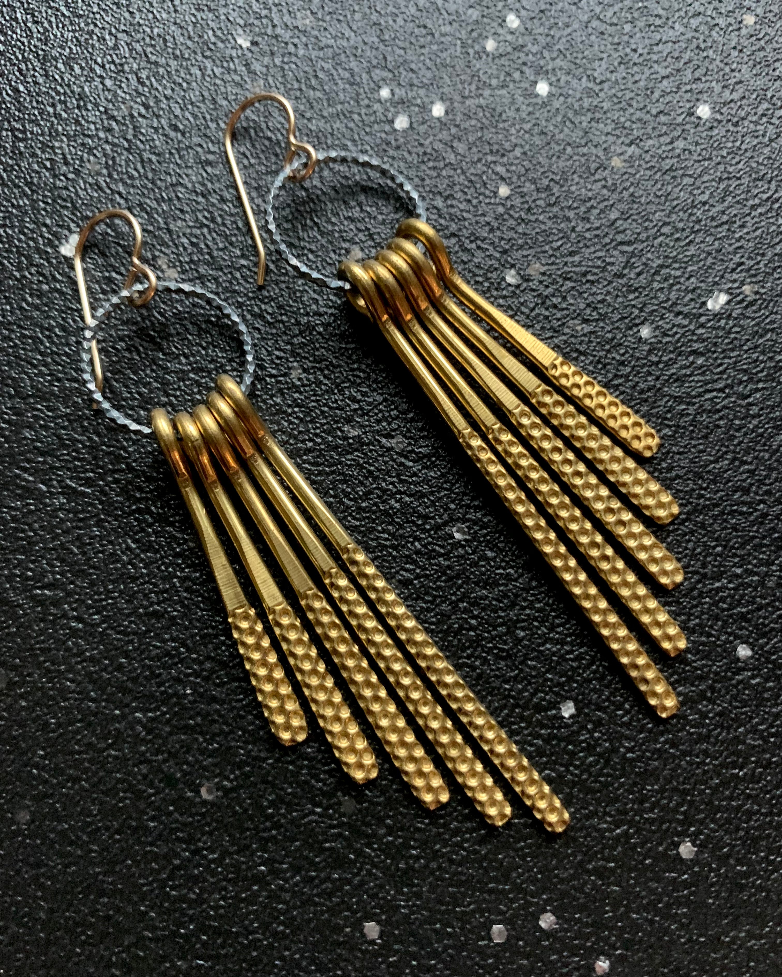 • FRINGE BENEFITS-4 •  gold mixed metal dangle earrings