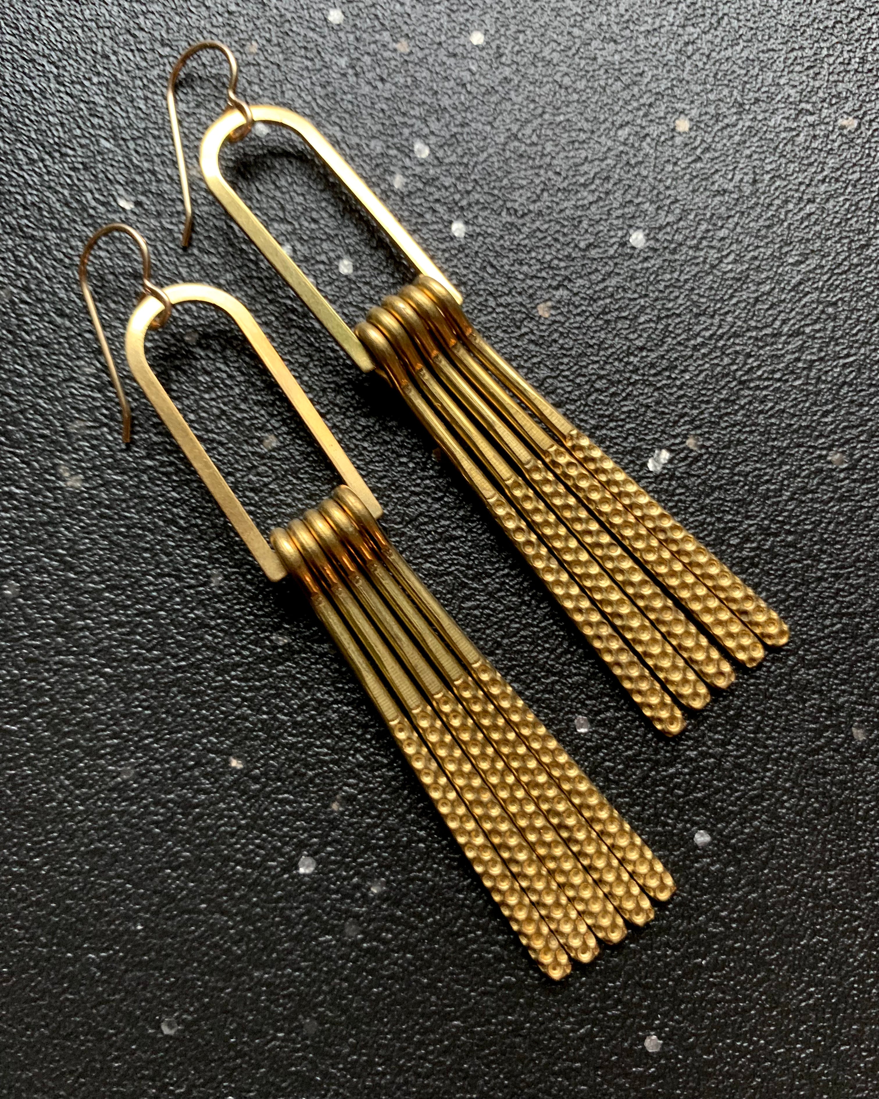 • FRINGE BENEFITS-6 •  gold mixed metal dangle earrings