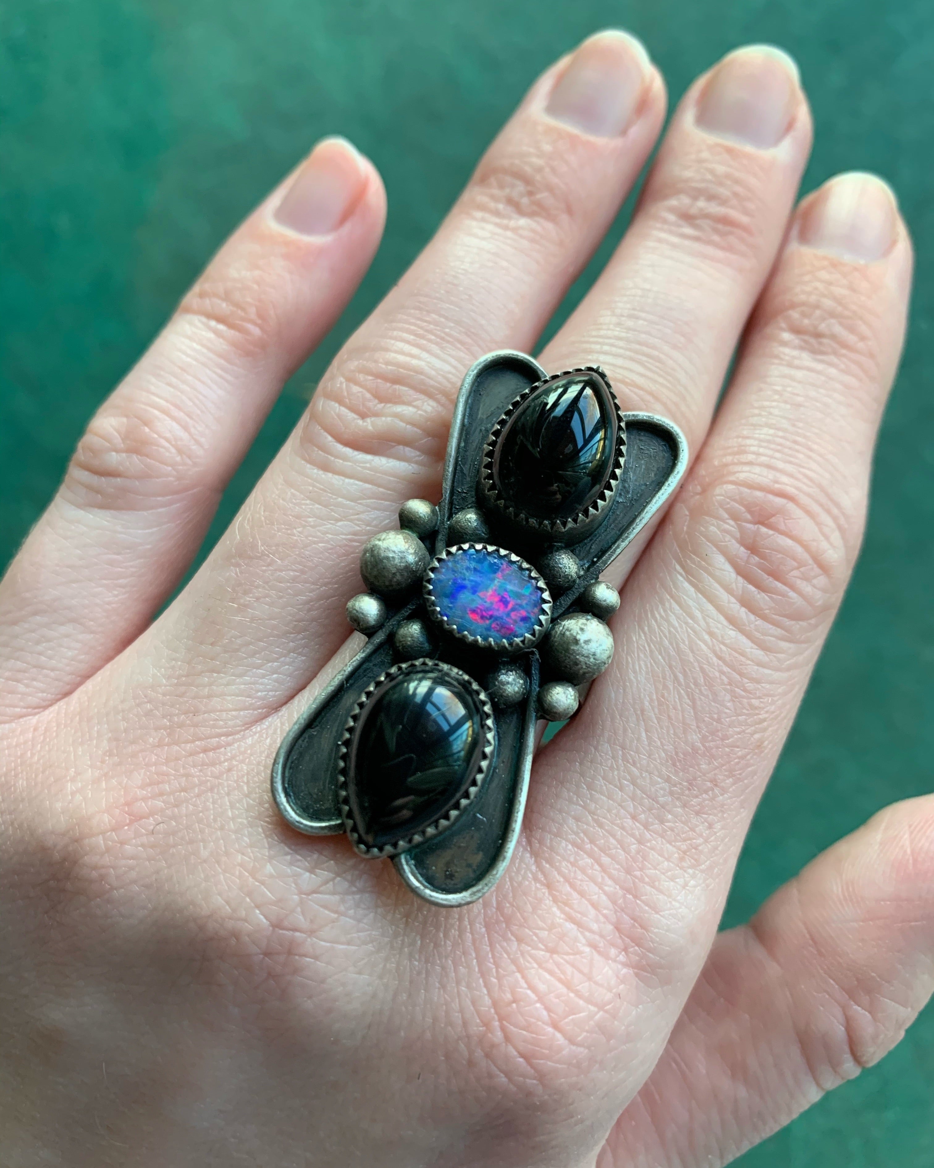 • NIGHTFALL • onyx, opal + silver ring