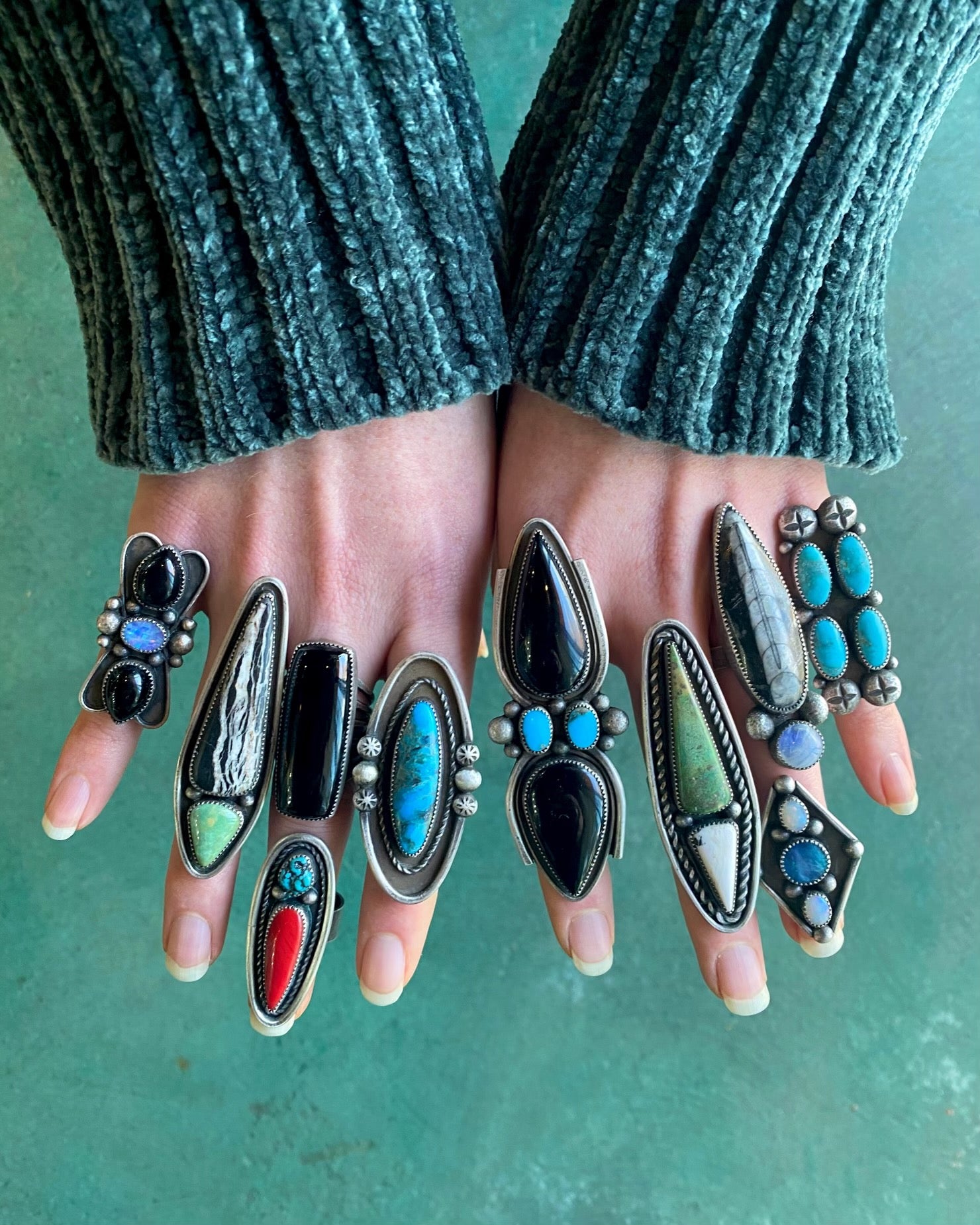 • BLACK WIDOW • onyx, turquoise + silver ring