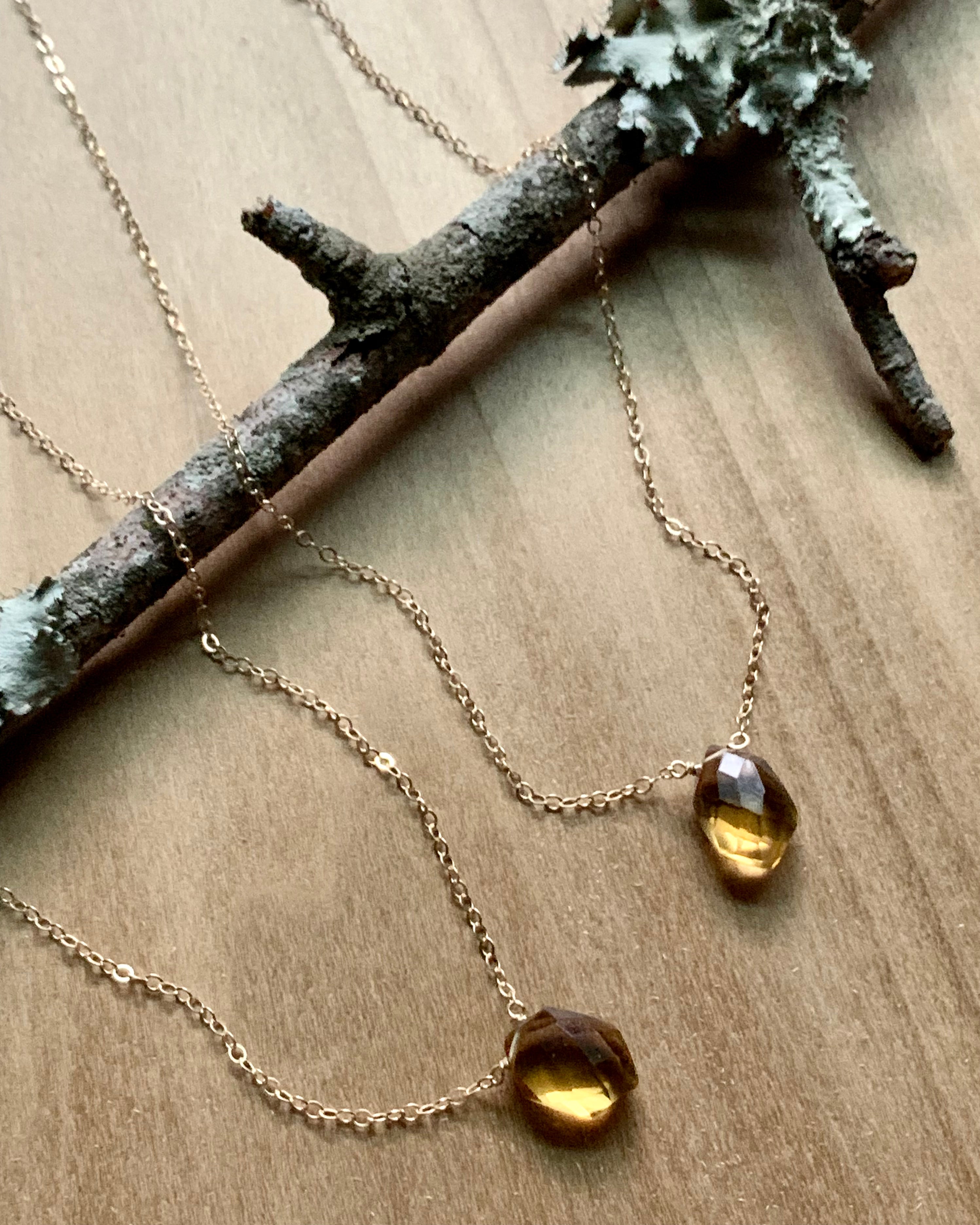• STRAY • faceted citrine hex + gold necklace