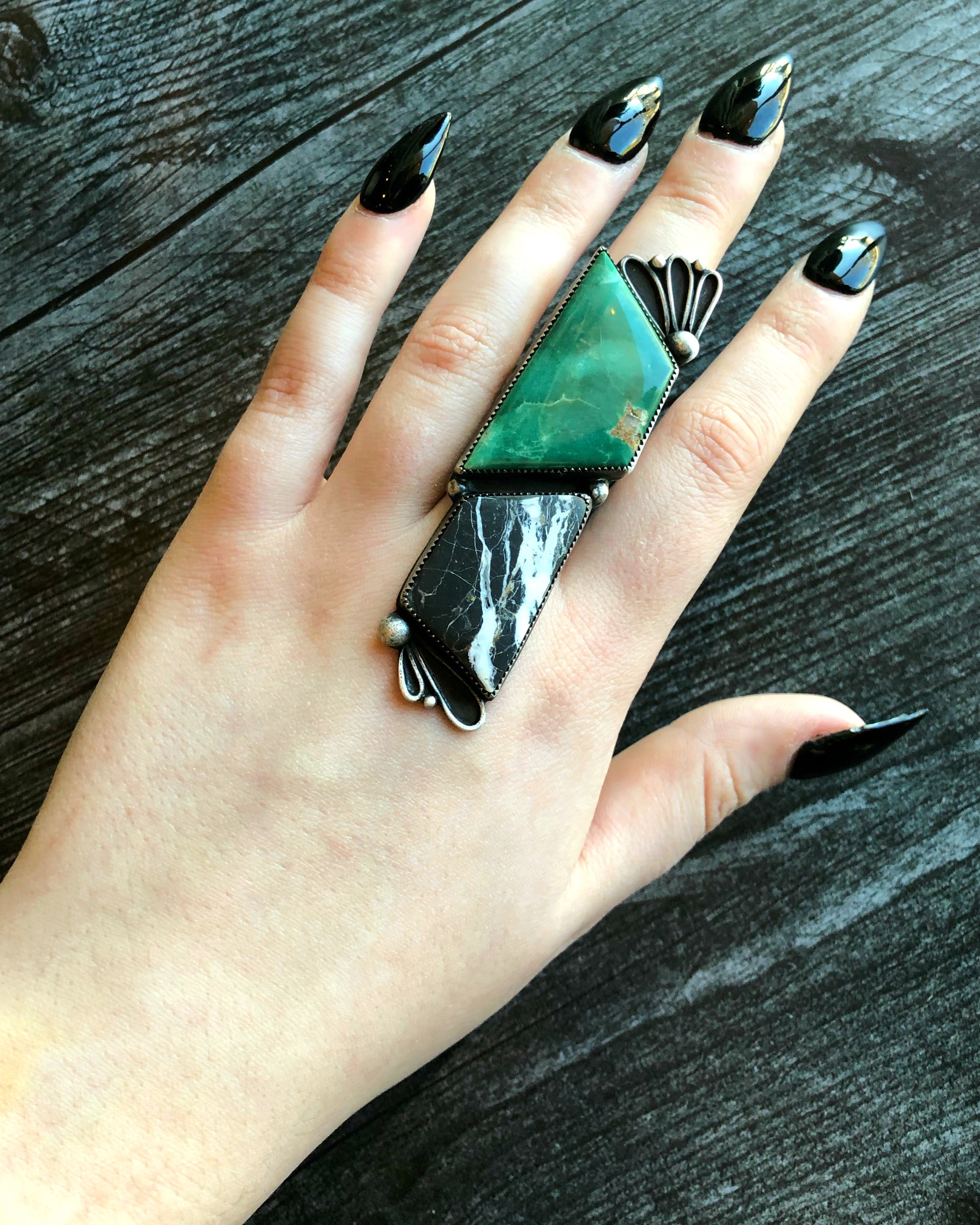 • SPLICE • white buffalo, royston turquoise + silver ring