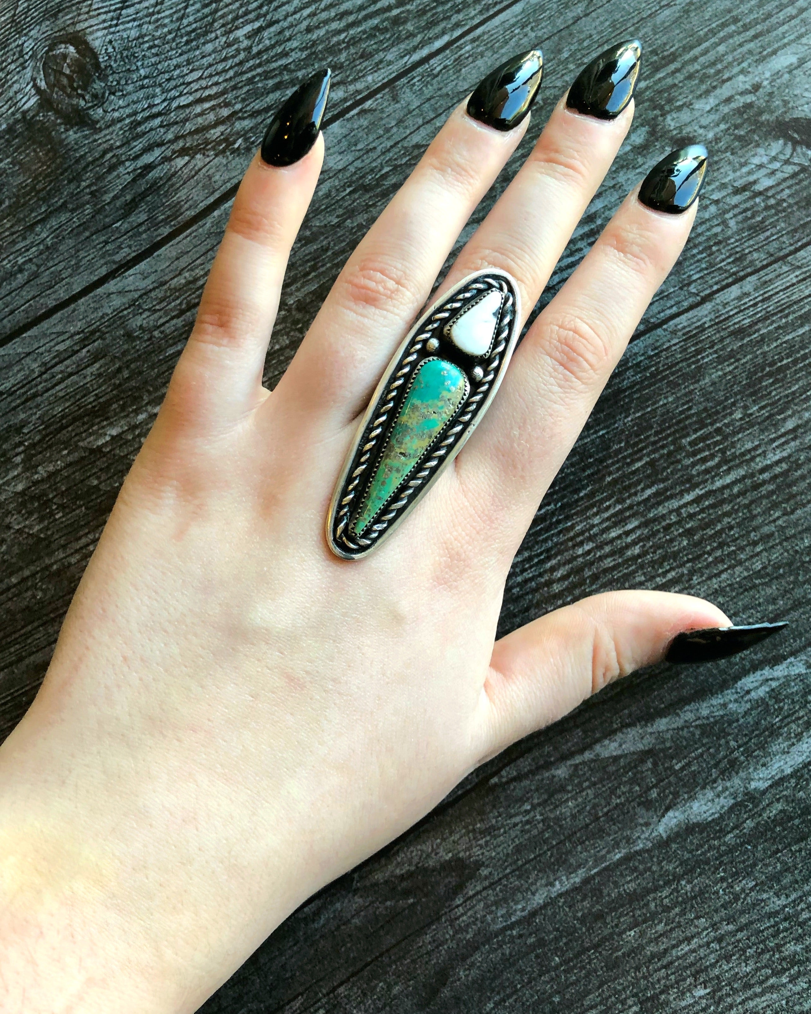 • CLAW • white buffalo, turquoise + silver ring