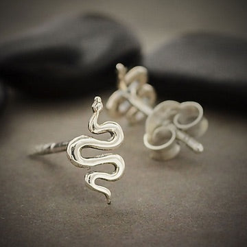 •SMALL SLITHERING SNAKE• silver stud earrings
