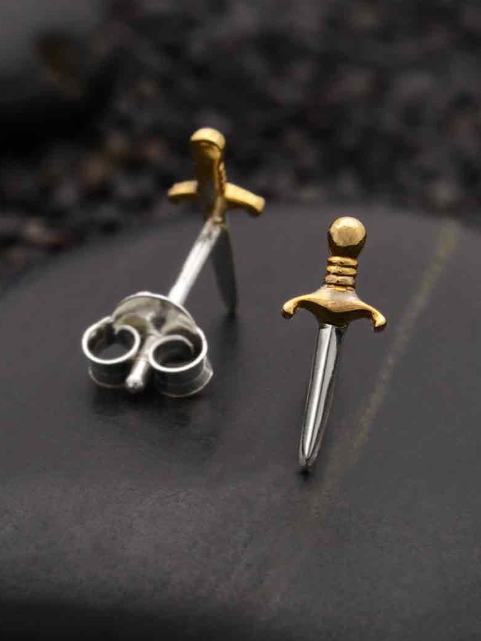 •TINY DAGGERS• recycled silver & bronze stud earrings