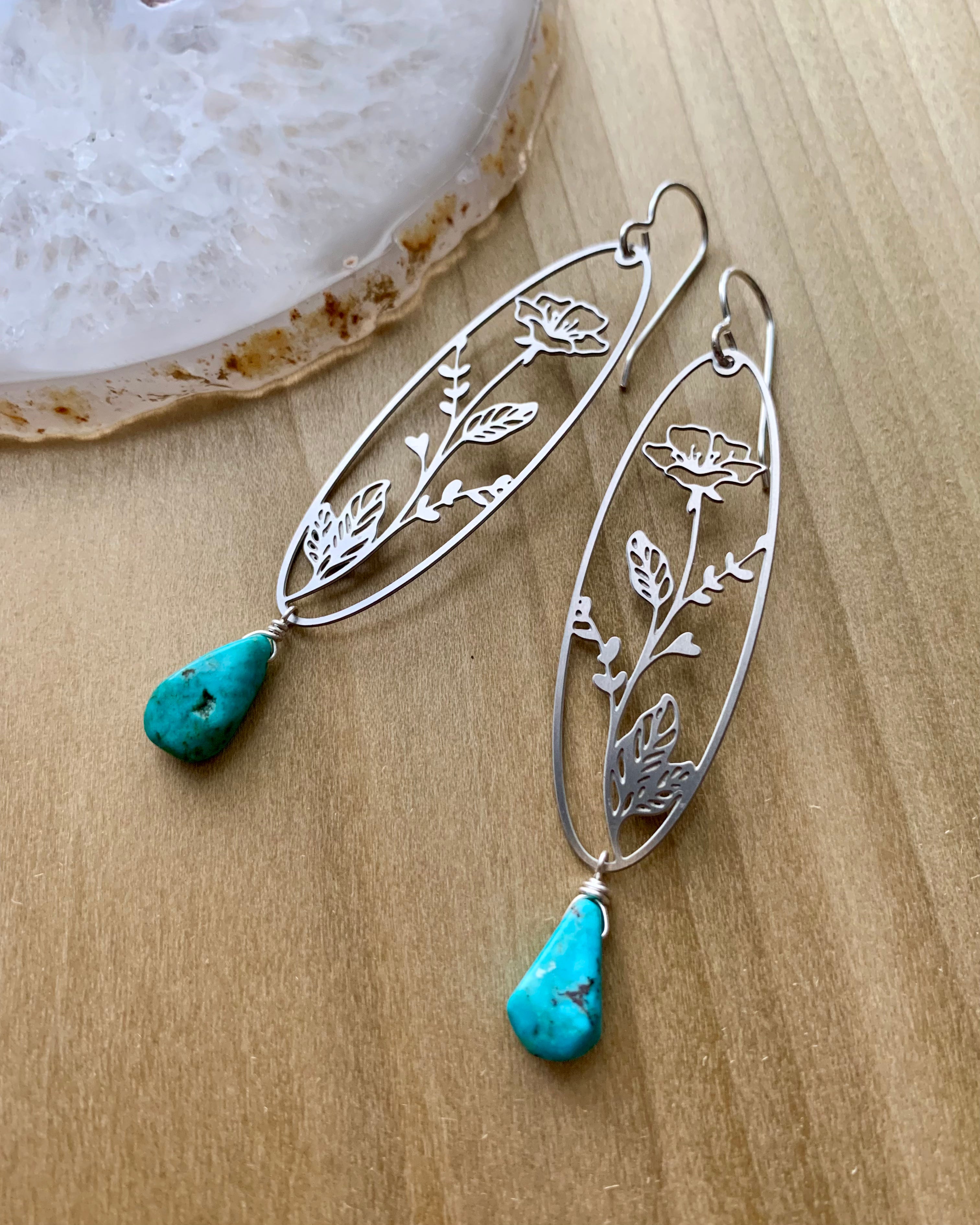• ANEMONE • turquoise + silver mixed metal dangle earrings