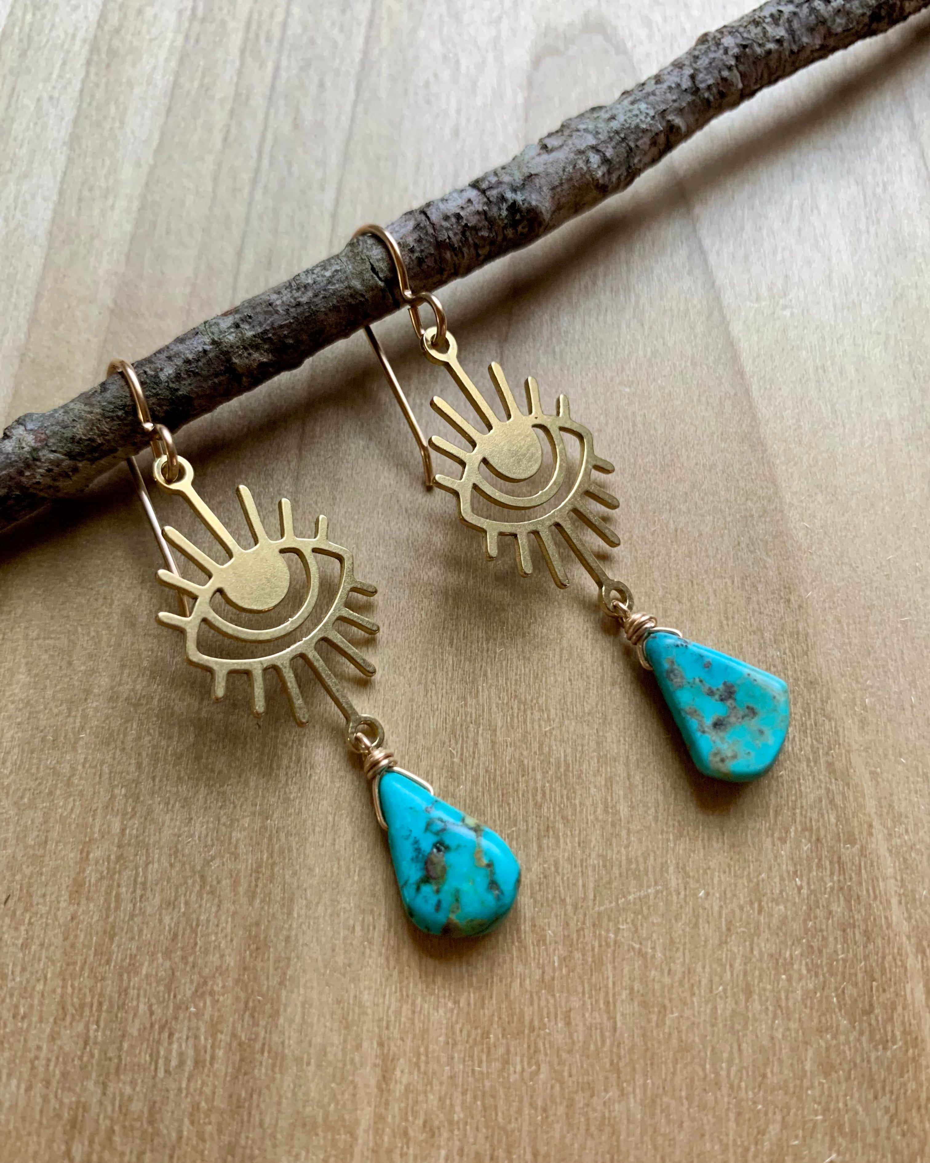 • EYE SPY • turquoise gold mixed metal dangle earrings