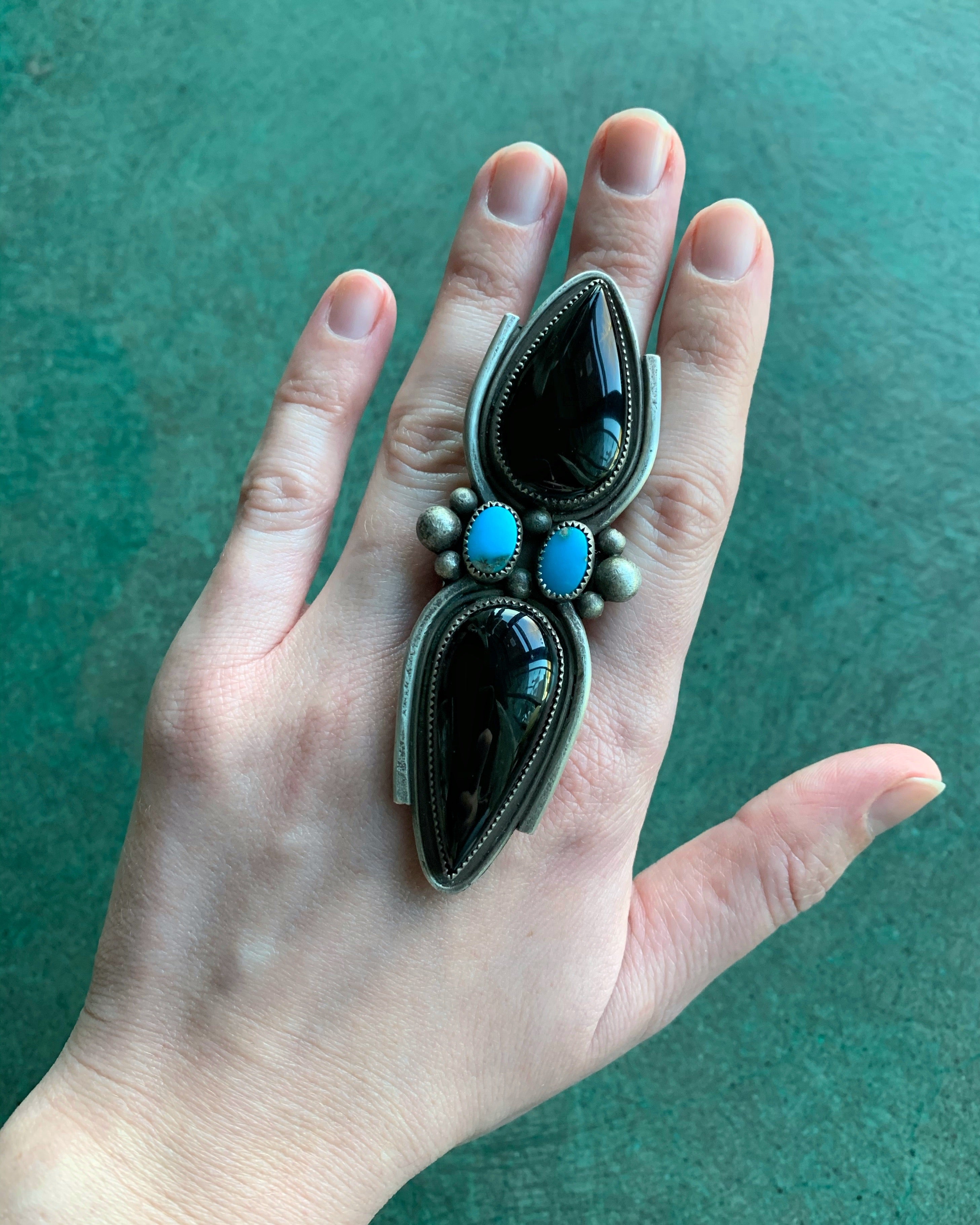 • BLACK WIDOW • onyx, turquoise + silver ring