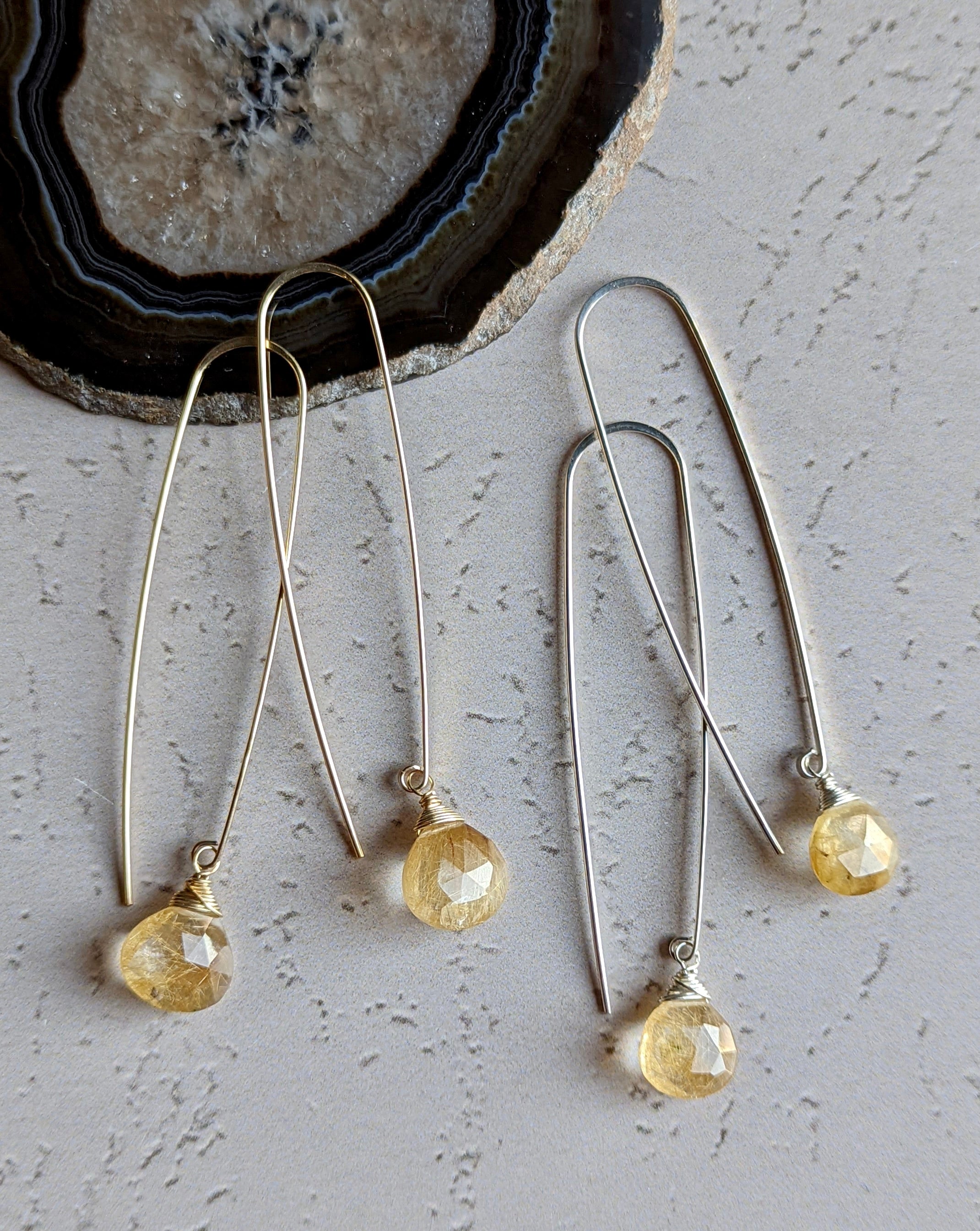 • STAY GOLDEN • rutilated quartz gold or silver earrings