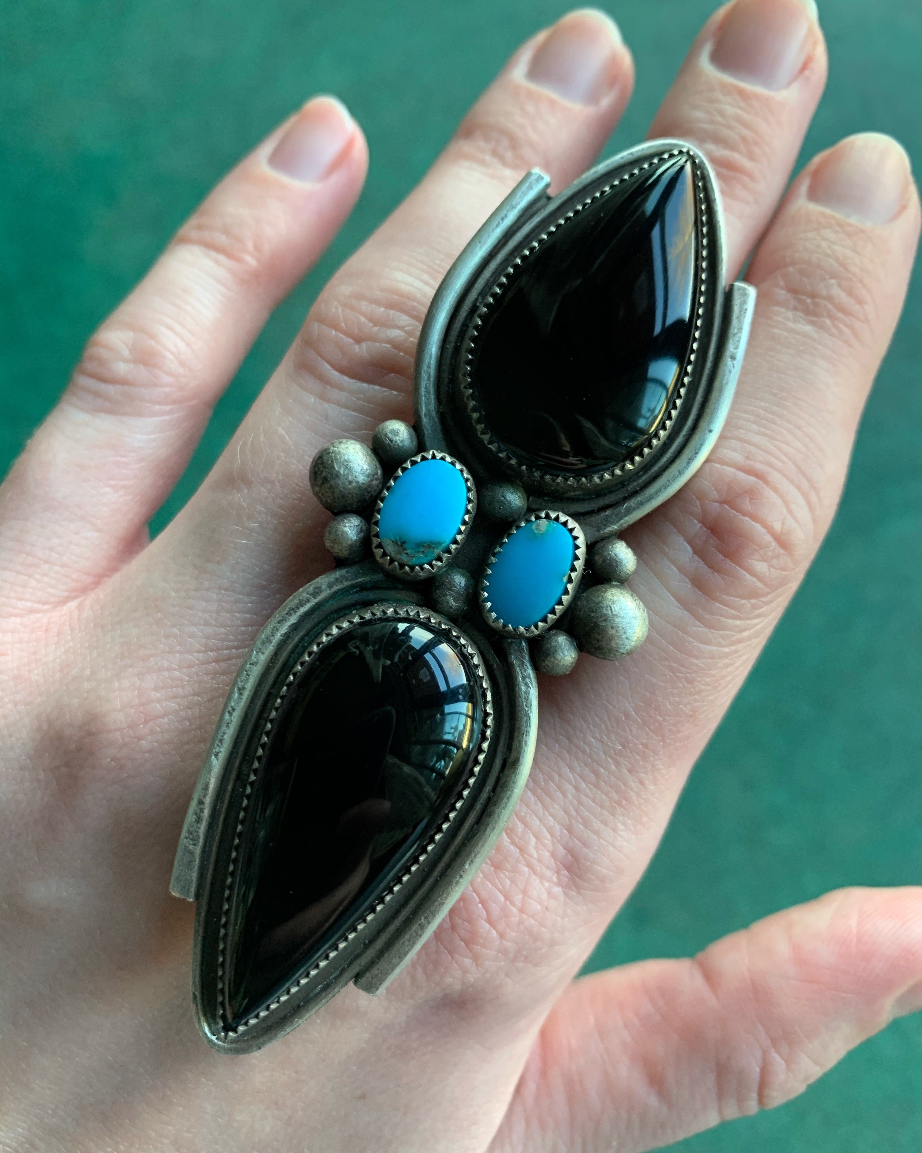 • BLACK WIDOW • onyx, turquoise + silver ring